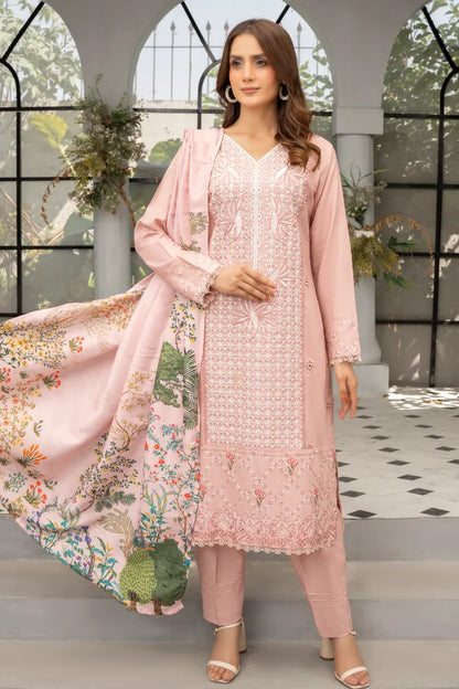 Elaf Dhanak Chikan Kari Suits 1465 Pink