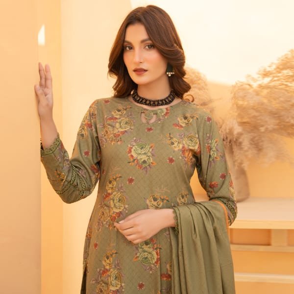Dhanak Baroque Pakistani Suits Co-ord-1461-Olive