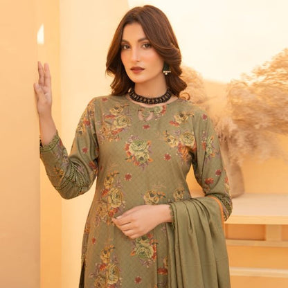 Dhanak Baroque Pakistani Suits Co-ord-1461-Olive