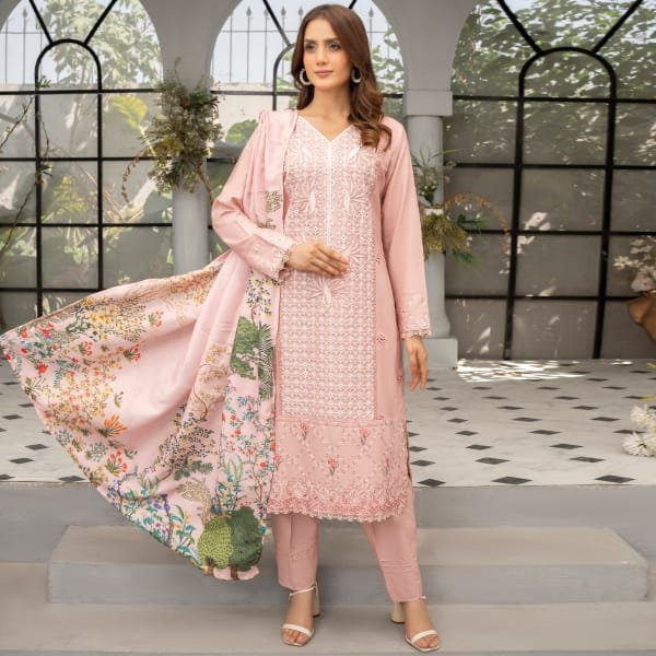 Elaf Dhanak Chikan Kari Suits 1465 Pink
