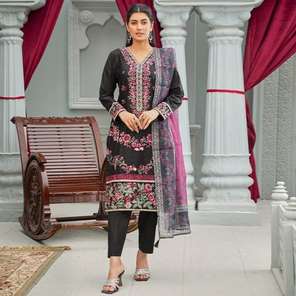 Elan Embroidered Chikan Kari Lawn 1468 Black