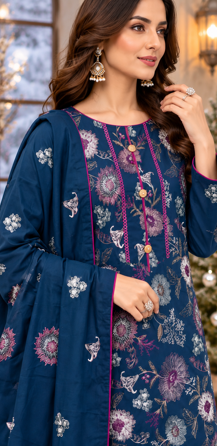 Pakistani Women’s Casual Winter Wear 3 Pc Embroidered  Suit – Dhanak, Teal | 1478 | Designer Rack