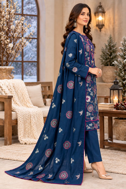 Pakistani Women’s Casual Winter Wear 3 Pc Embroidered  Suit – Dhanak, Teal | 1478 | Designer Rack