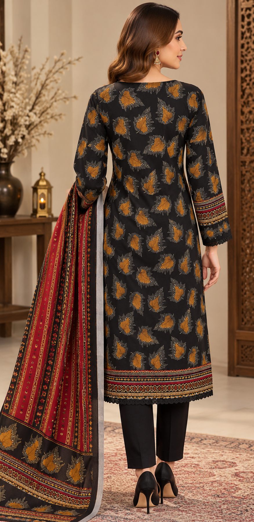 Pakistani Women’s Casual Winter Wear 3-Piece Embroidered  Suit – Dhanak, Black | 1505 | Designer Rack