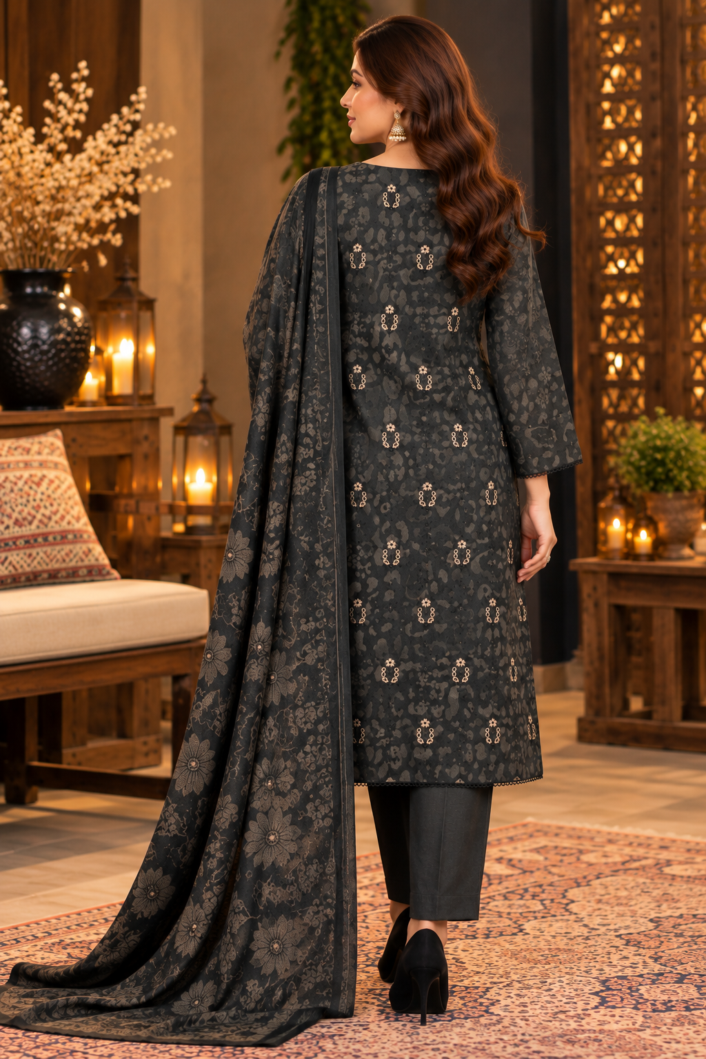 Pakistani Women’s Casual Winter Wear 3-Piece Embroidered  Suit – Dhanak, Gray | 1505 | Designer Rack