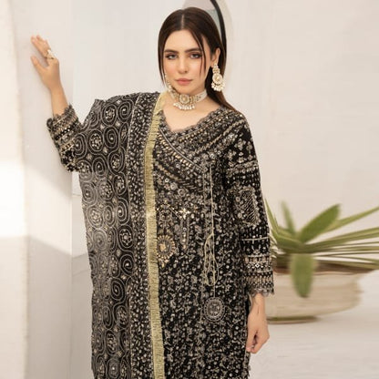 Partywear Chiffon Angrakha Emaan Adeel 1464 Black
