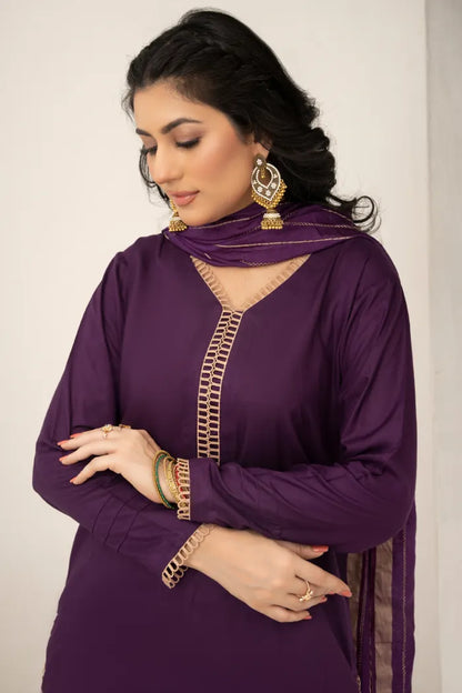 Farshi Shalwar Readymade Linen Purple 1467