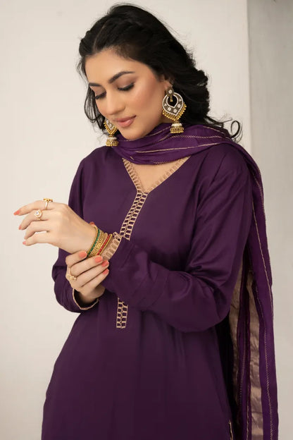 Farshi Shalwar Readymade Linen Purple 1467