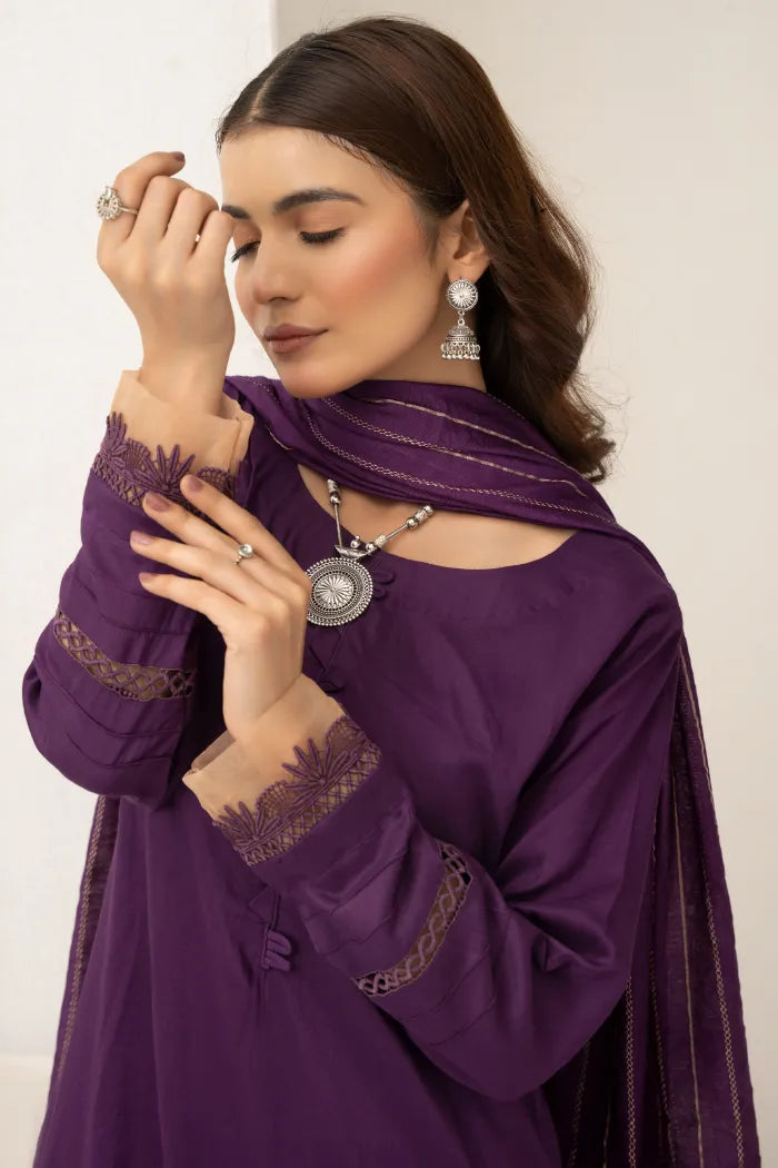 Farshi Shalwar Readymade Linen Violet 1467