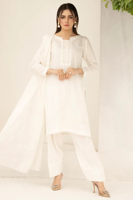 Farshi Shalwar Readymade Linen White 1467