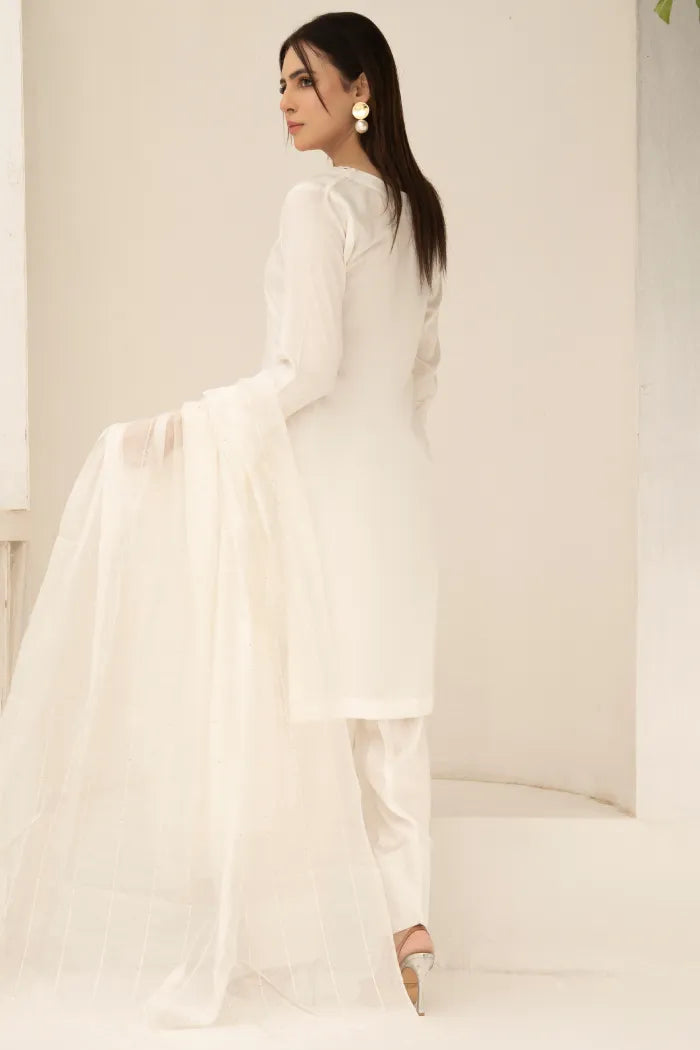 Farshi Shalwar Readymade Linen White 1467