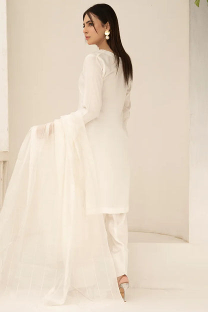 Farshi Shalwar Readymade Linen White 1467