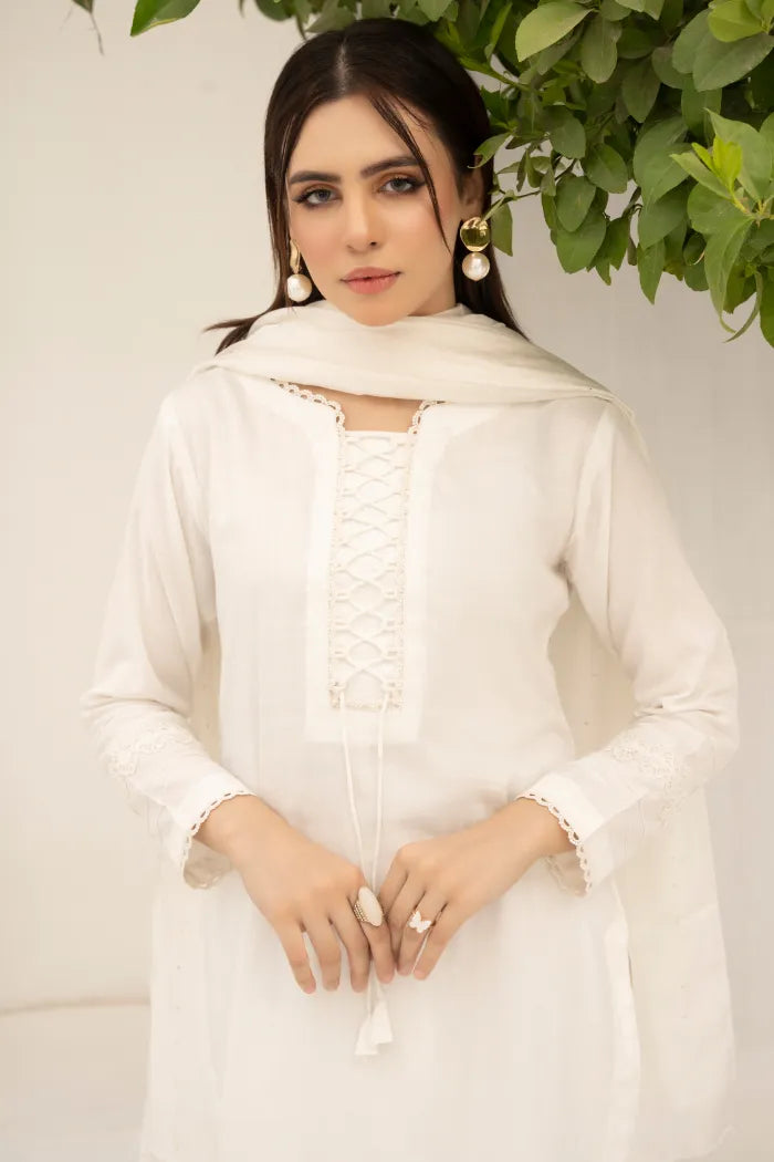 Farshi Shalwar Readymade Linen White 1467