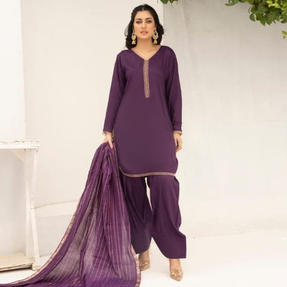 Farshi Shalwar Readymade Linen Purple 1467