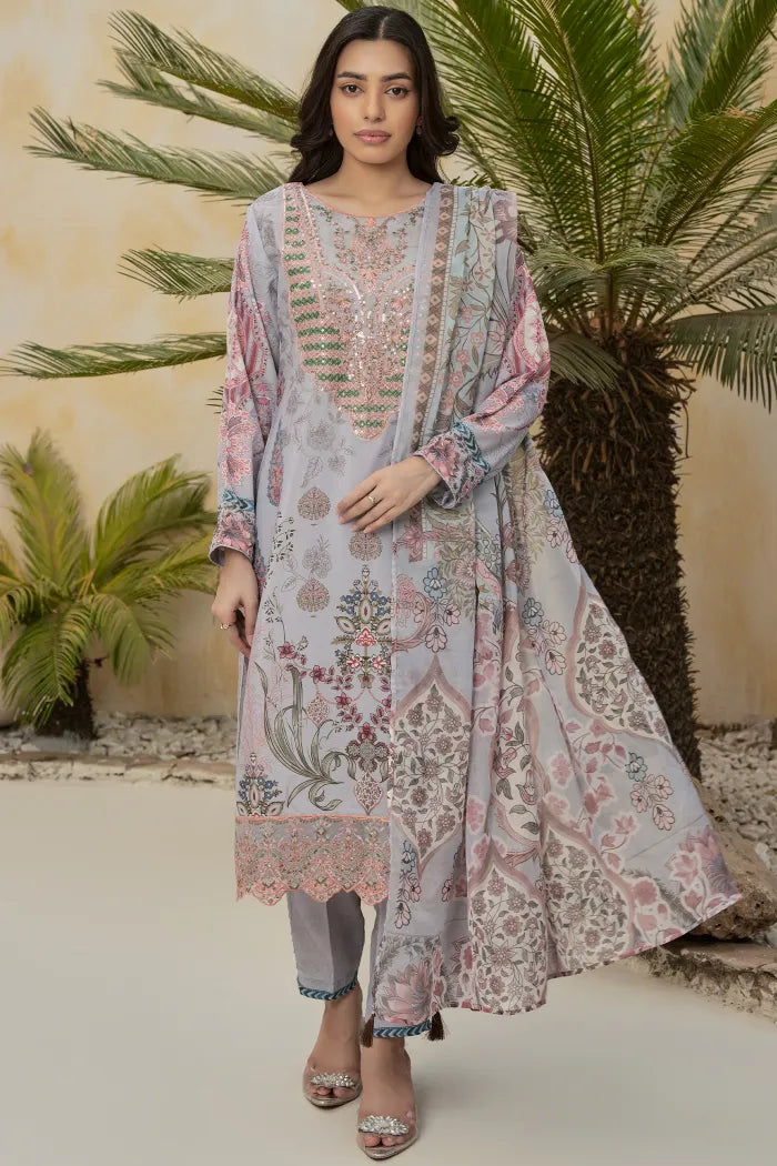 Jade Embroidered Silk 1471 Grey