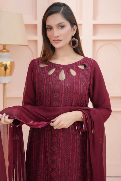 Ladies chiffon by Maria B 1475 Mahroon