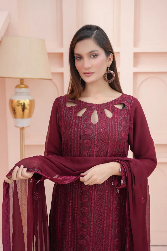 Ladies chiffon by Maria B 1475 Mahroon