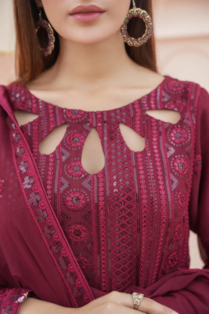 Ladies chiffon by Maria B 1475 Mahroon