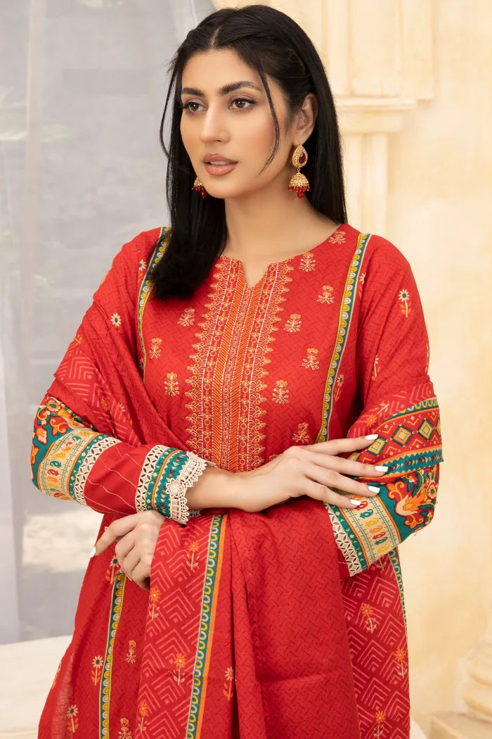 Readymade Embroidery Lawn 1466-Red
