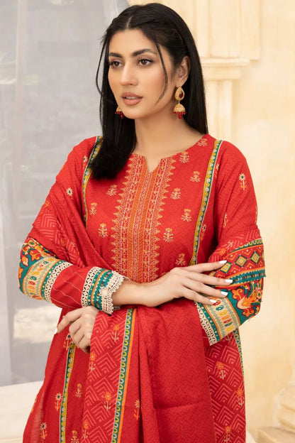 Readymade Embroidery Lawn 1466-Red