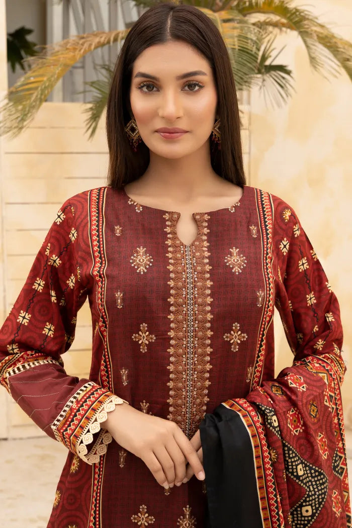 Pakistani Suits Embroidery Lawn 1466-mahroon