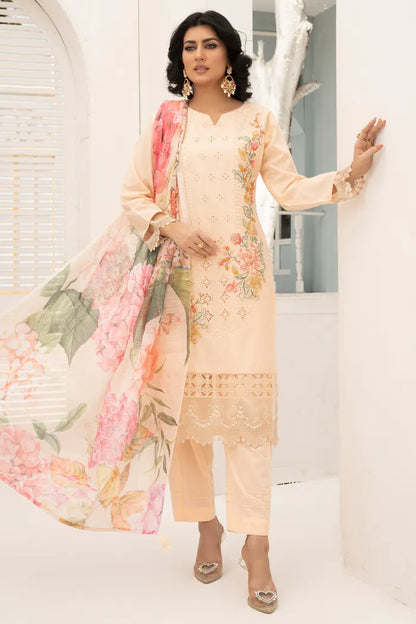 Baroque Embroidered Chikan Kari Lawn 1468 Peach