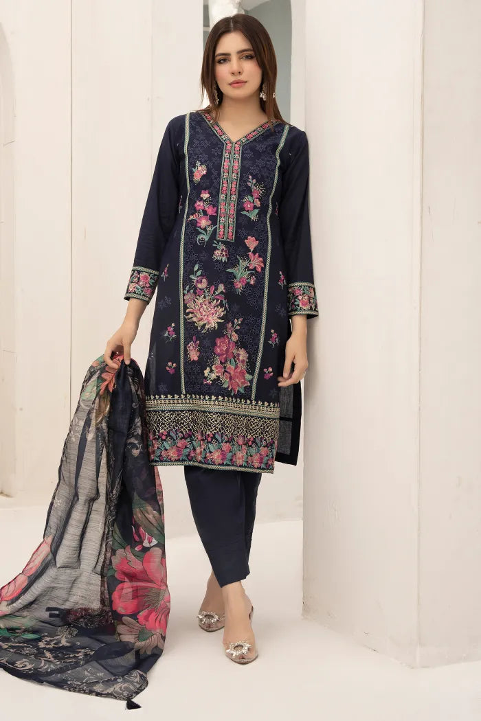 Elan Embroidered Chikan Kari Lawn 1468 Navy