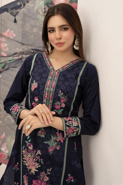 Elan Embroidered Chikan Kari Lawn 1468 Navy