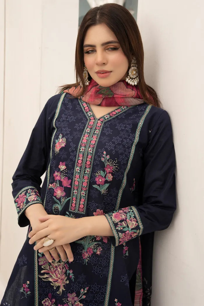 Elan Embroidered Chikan Kari Lawn 1468 Navy