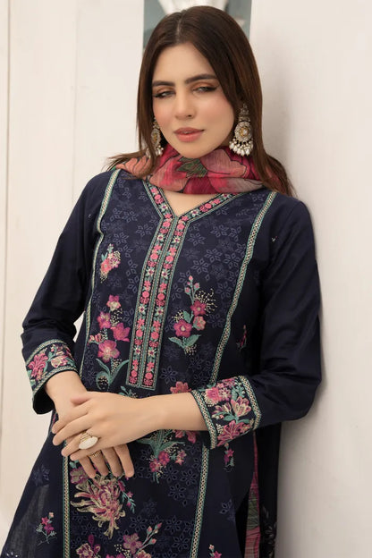 Elan Embroidered Chikan Kari Lawn 1468 Navy