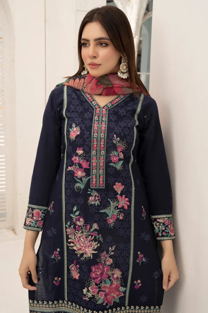 Elan Embroidered Chikan Kari Lawn 1468 Navy