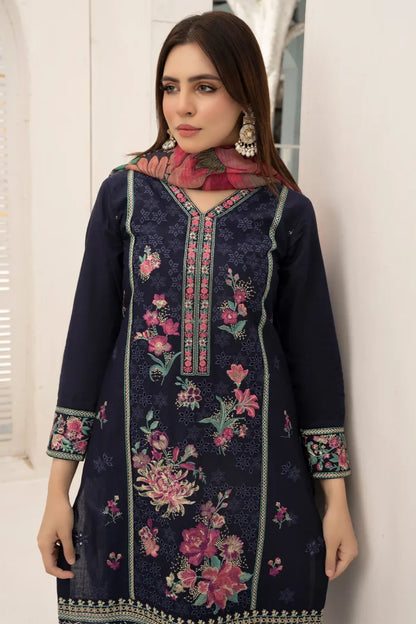 Elan Embroidered Chikan Kari Lawn 1468 Navy