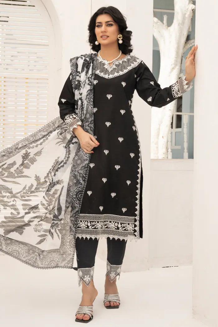 Gul Ahmed Embroidered Doria Lawn 1468 Black White