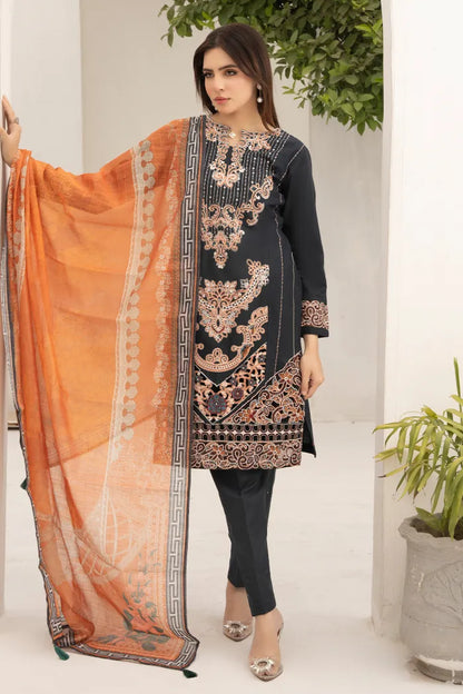 Jazmin Embroidered Doria Lawn 1468 Charcoal