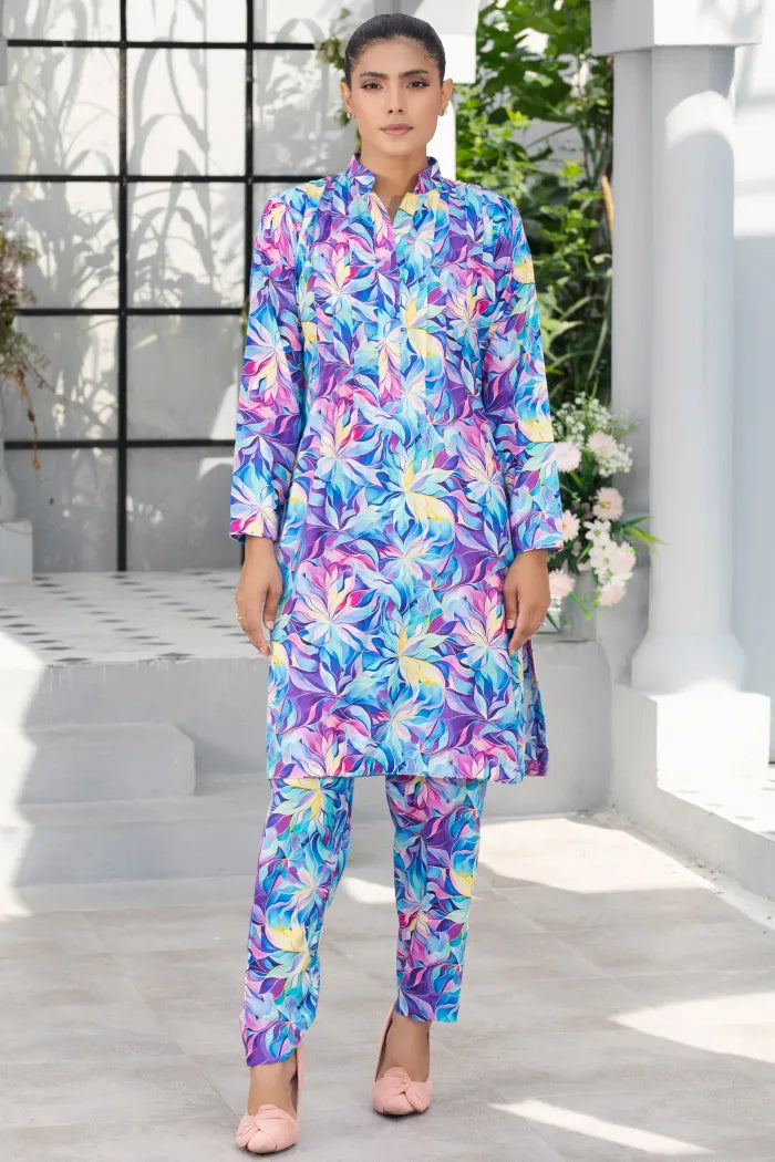 Readymade Linen Floral Printed CO-ORDS SET -1452-light Blue