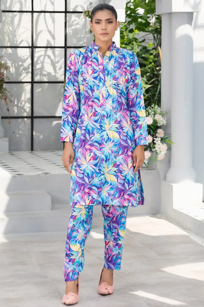 Readymade Linen Floral Printed CO-ORDS SET -1452-light Blue