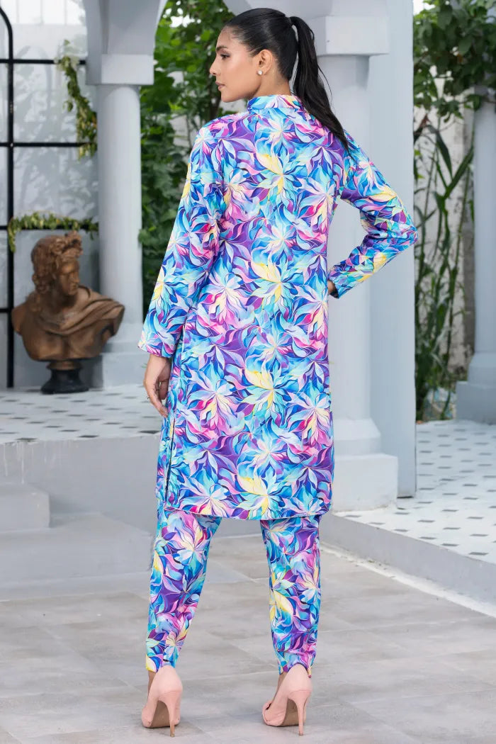 Readymade Linen Floral Printed CO-ORDS SET -1452-light Blue