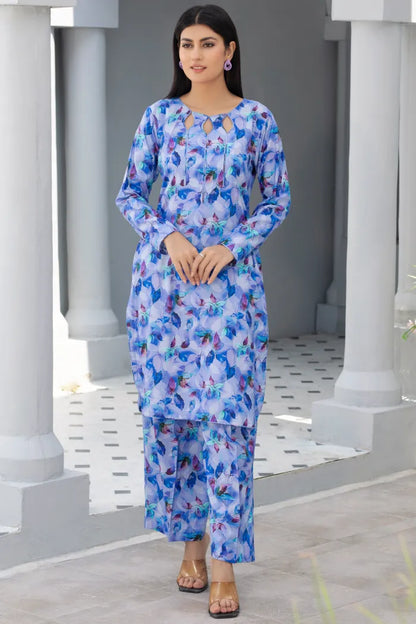 Readymade Linen Ethnic Floral Printed CO-ORDS-1452-Blue