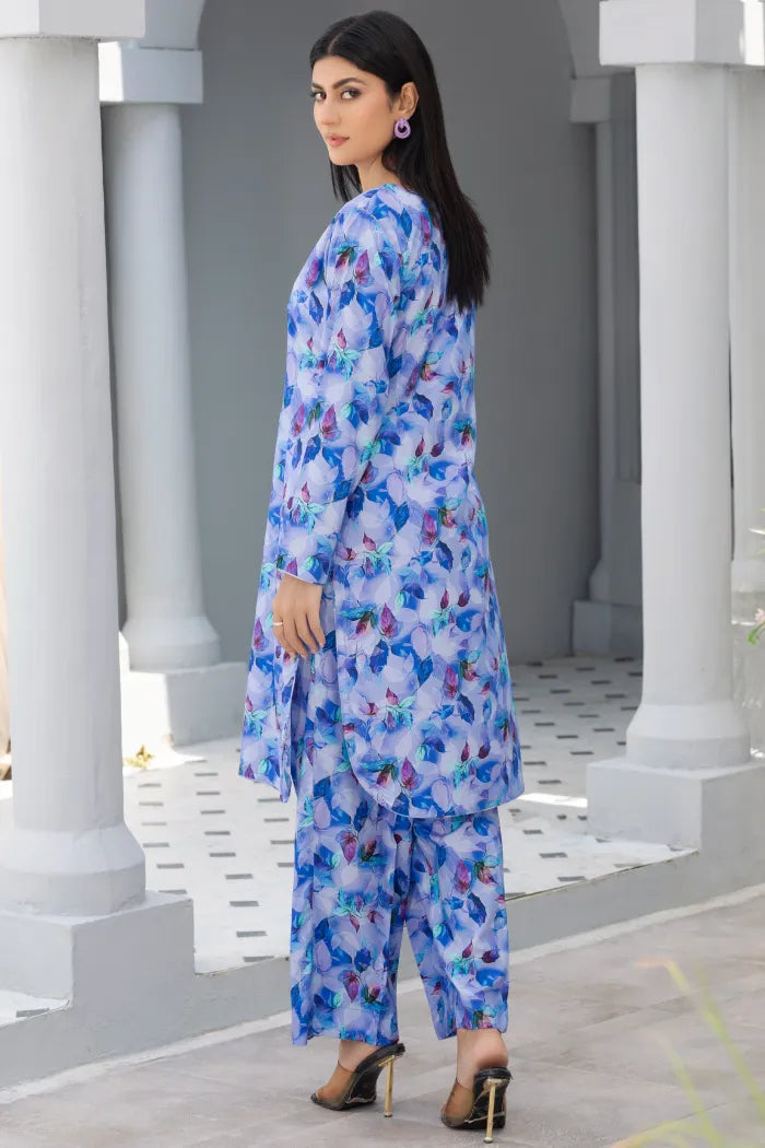 Readymade Linen Ethnic Floral Printed CO-ORDS-1452-Blue