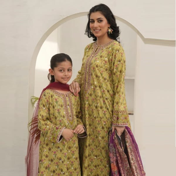Mother & Daughter 1469-70 Lawn Embroidered Green