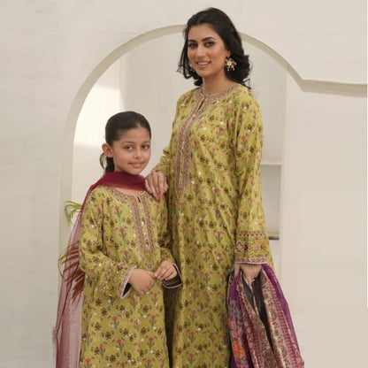 Mother & Daughter 1469-70 Lawn Embroidered Green