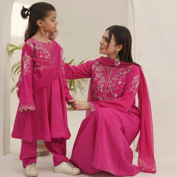 Mother & Daughter 1469-70 Lawn Embroidered Pink