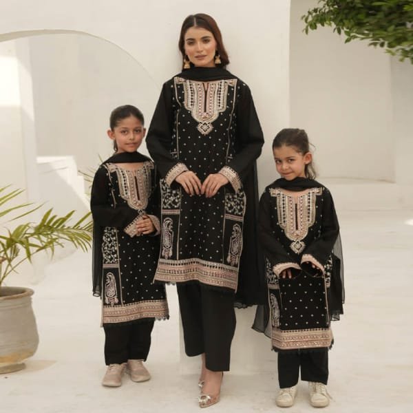 Mother & Daughter 1469-70 Lawn Embroidered Black
