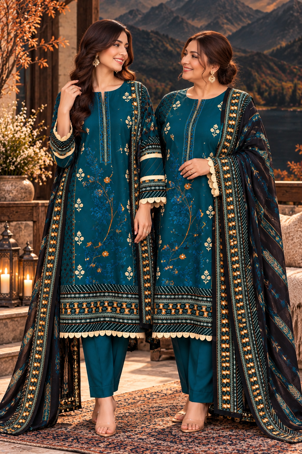 Pakistani Women’s Casual Winter Wear 3-Piece Embroidered  Suit – Dhanak, Teal Blue | 1506| Designer Rack