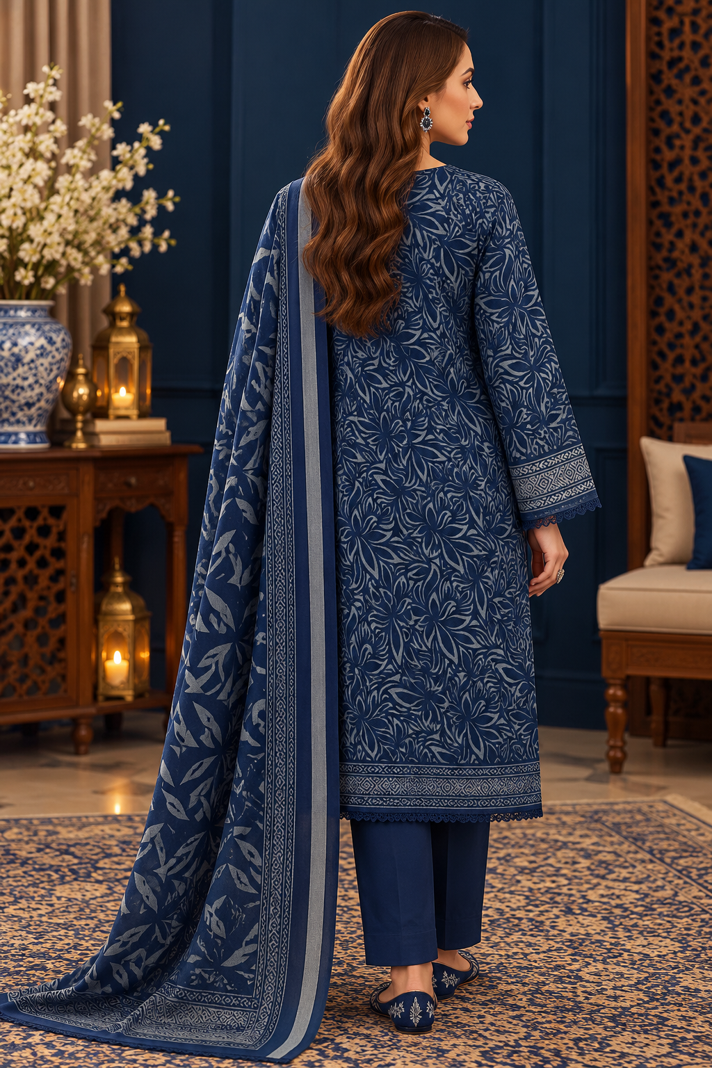 Pakistani Women’s Casual Winter Wear 3-Piece Embroidered  Suit – Dhanak, Blue | 1505 | Designer Rack