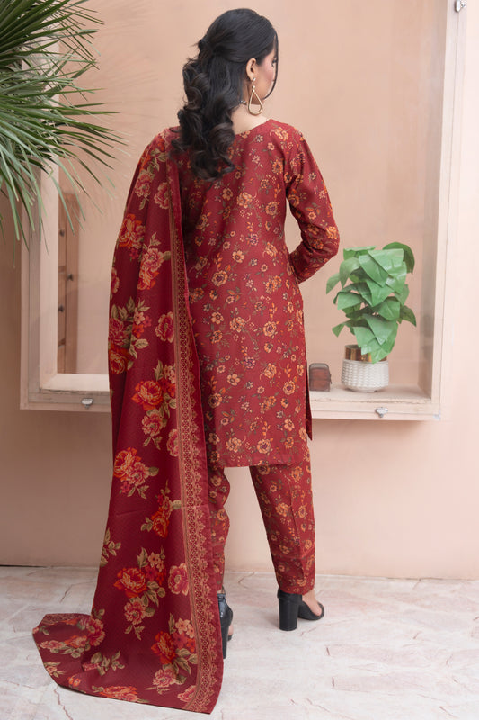 Pakistani Red Floral Printed  Dhanak Suit for Women – Winter Designer Collection