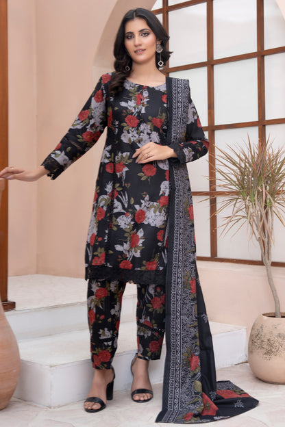 Pakistani Black Floral Printed  Dhanak Suit for Women – Winter Designer Collection