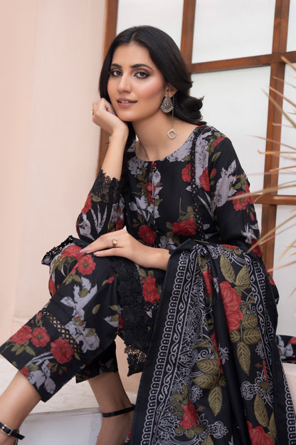 Pakistani Black Floral Printed  Dhanak Suit for Women – Winter Designer Collection