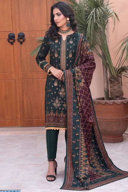 Pakistani Embroidered Dark Green Dhanak Suit for Women – Winter Designer Collection