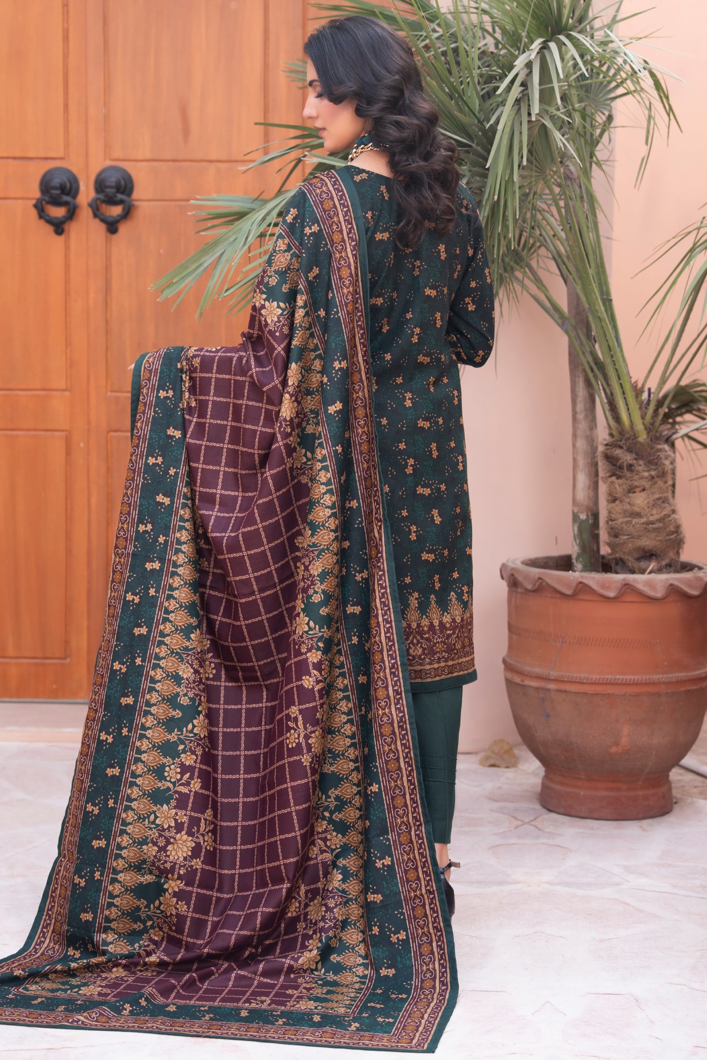Pakistani Embroidered Dark Green Dhanak Suit for Women – Winter Designer Collection